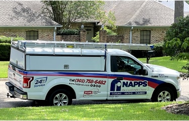  Napps Cooling, Heating & Plumbing truck parked in neighborhood